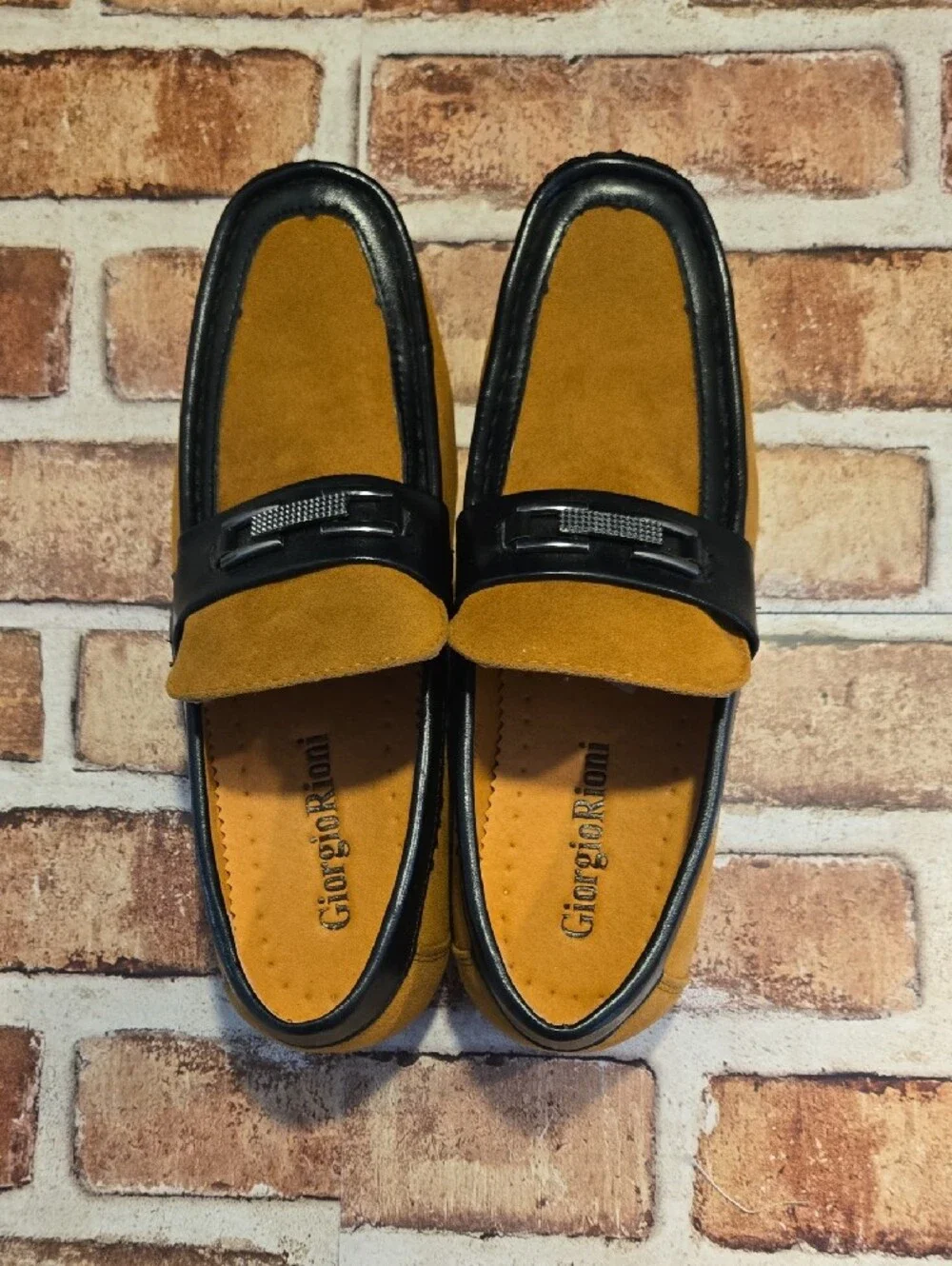 Men's Mustard Suede Loafers with Black Trim